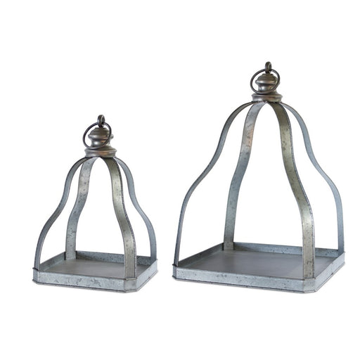 Melrose Galvanized Metal Lantern/Open Design, Set of 2, Grey/Black - 74435DS