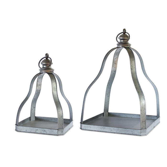 Melrose Galvanized Metal Lantern/Open Design, Set of 2, Grey/Black - 74435DS