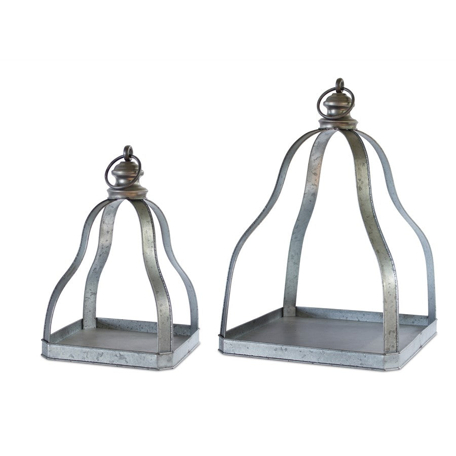 Melrose Galvanized Metal Lantern/Open Design, Set of 2, Grey/Black - 74435DS