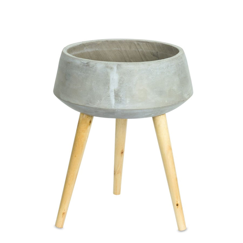 Melrose International Cement Bowl Planter/Wood Legs 17.5"H, Grey/Brown - 74456DS
