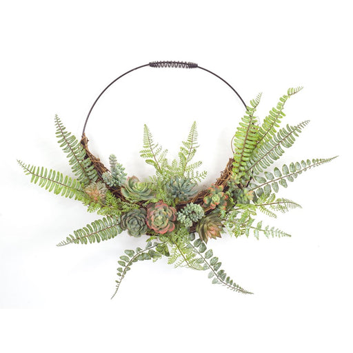 Melrose International Fern/Succulent Moss Half Werath 20"D, Green/Red - 74525DS