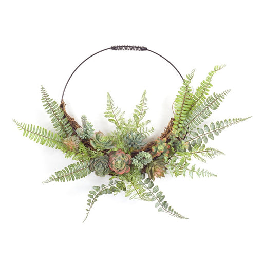 Melrose International Fern/Succulent Moss Half Werath 20"D, Green/Red