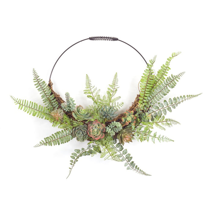 Melrose International Fern/Succulent Moss Half Werath 20"D, Green/Red