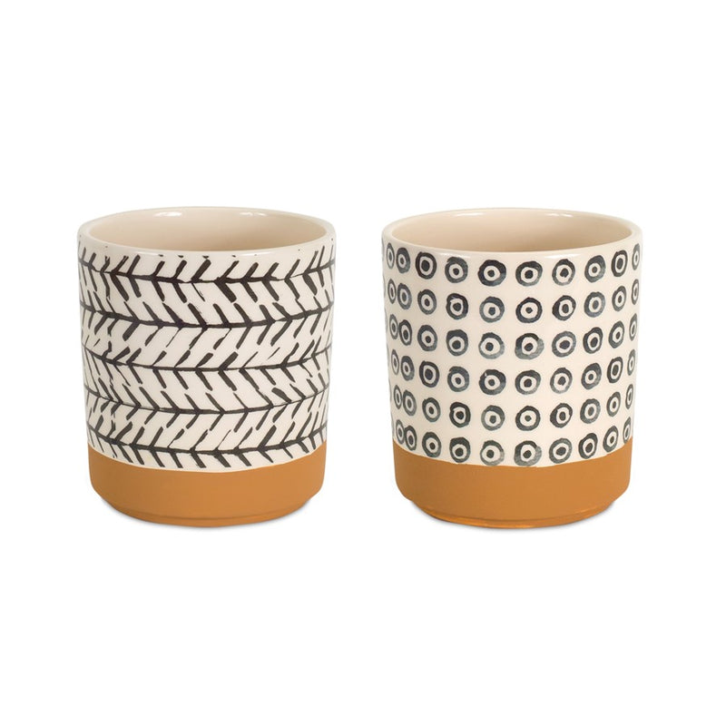 Melrose Geometric Patterned Pot/Terra Cotta (Set of 4), Brown/White