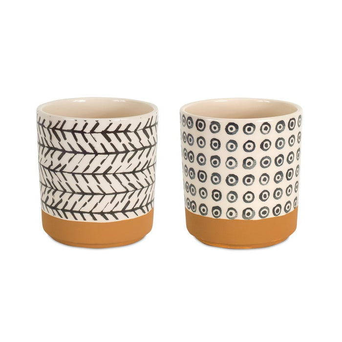Melrose Geometric Patterned Pot/Terra Cotta (Set of 4), Brown/White