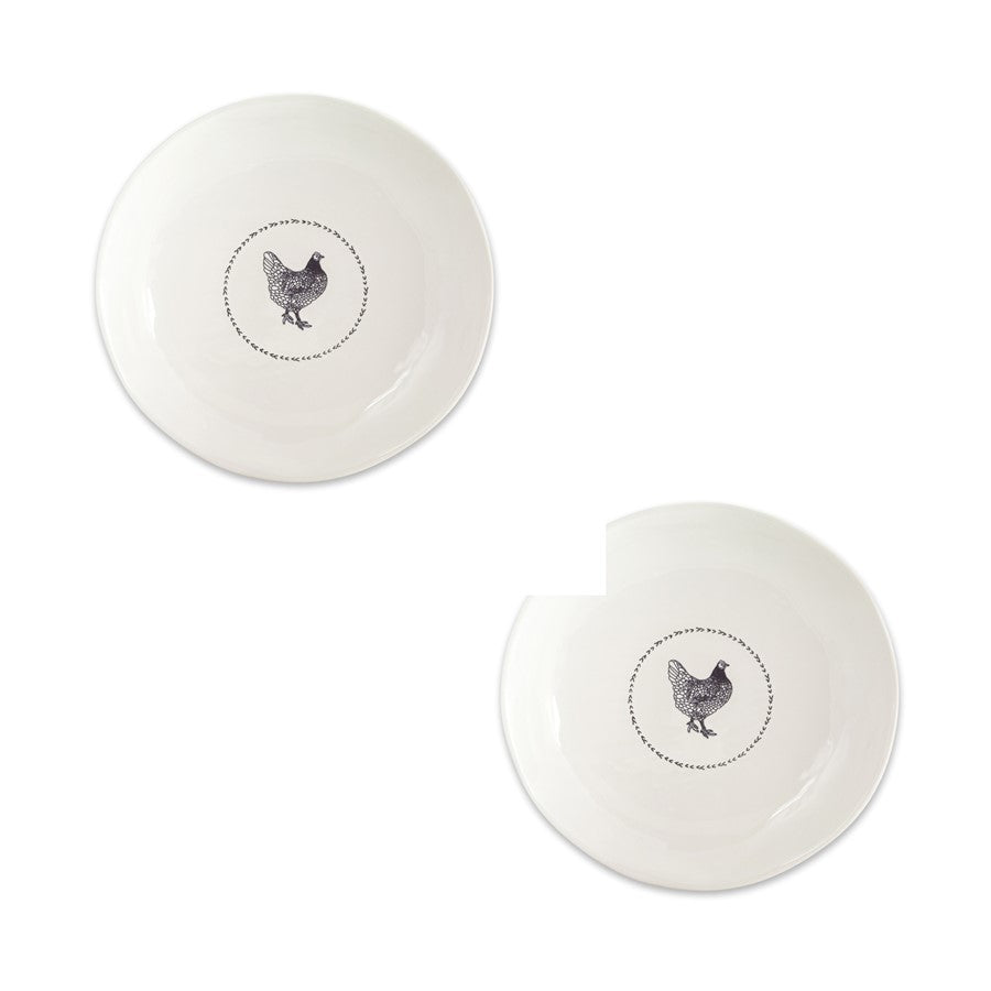 Melrose Stoneware Farmhouse Chicken Platter, Set of 2, White/Black - 74537DS