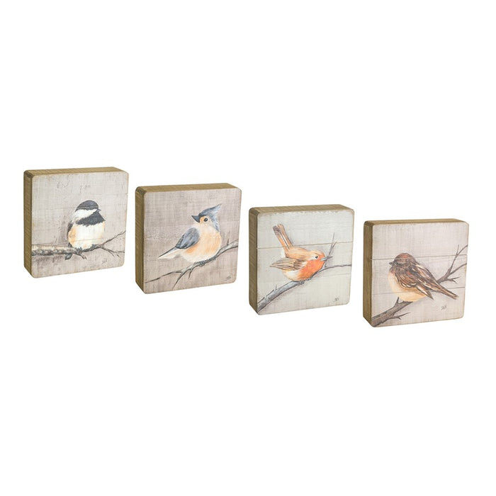 Melrose Rustic Wood Bird Plaque (Set of 4), Brown - 74579DS
