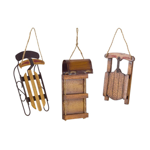 Melrose Int. Vintage Sled Tree Ornament, Set of 12, Brown