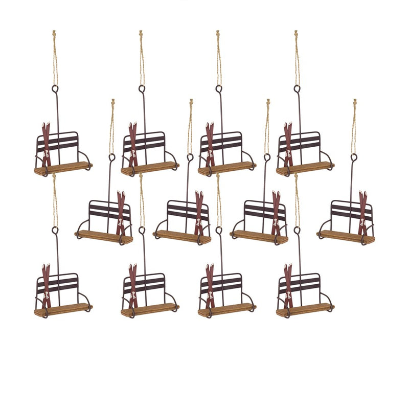 Melrose Vintage Wood Ski Chair Lift Ornament, Set of 12, Brown/Tan - 76068DS