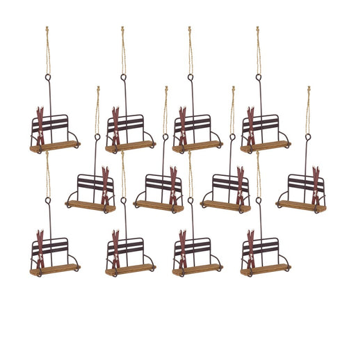 Melrose Vintage Wood Ski Chair Lift Ornament, Set of 12, Brown/Tan - 76068DS