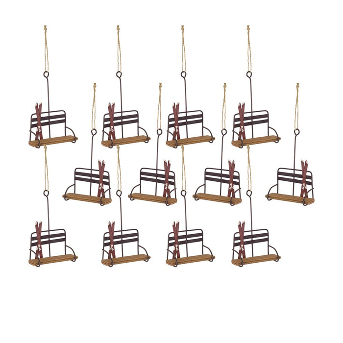 Melrose Vintage Wood Ski Chair Lift Ornament, Set of 12, Brown/Tan - 76068DS