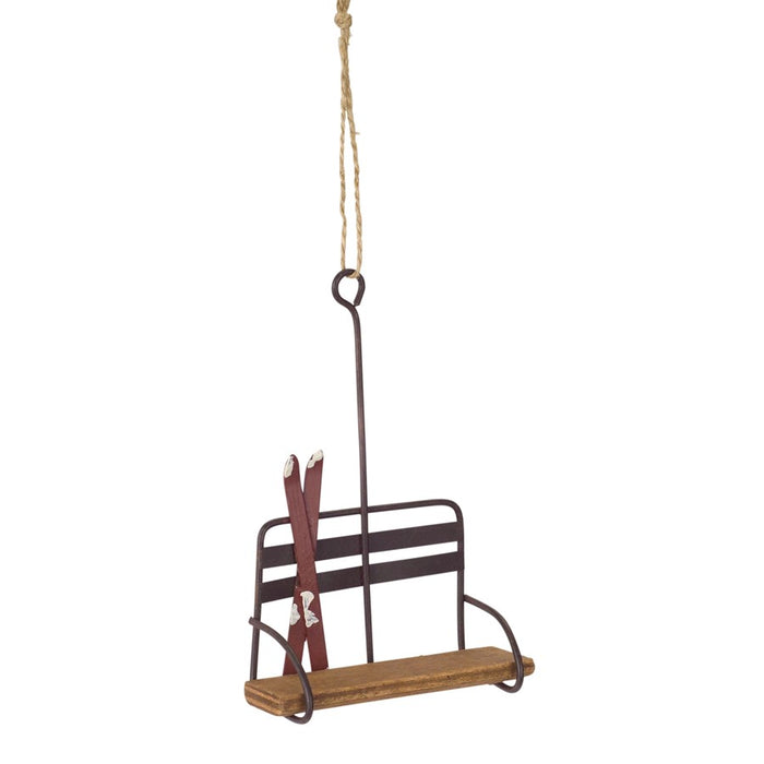 Melrose Vintage Wood Ski Chair Lift Ornament, Set of 12, Brown/Tan