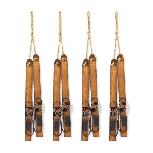 Melrose Vintage Wood Hanging Ski Decor, Set of 4, Brown/Tan - 76077DS
