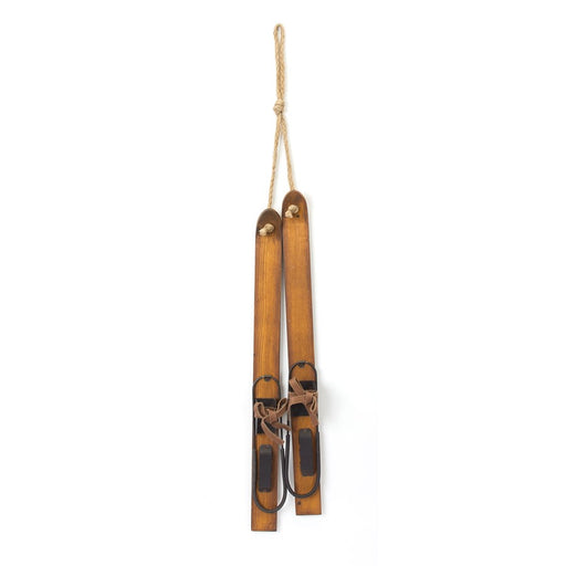 Melrose Vintage Wood Hanging Ski Decor, Set of 4, Brown/Tan