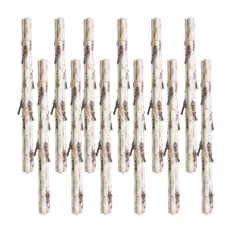 Melrose Rustic Birch Log Bundle/Snowy Accents, Set of 12, White/Brown - 76172DS