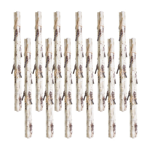 Melrose Rustic Birch Log Bundle/Snowy Accents, Set of 12, White/Brown - 76172DS