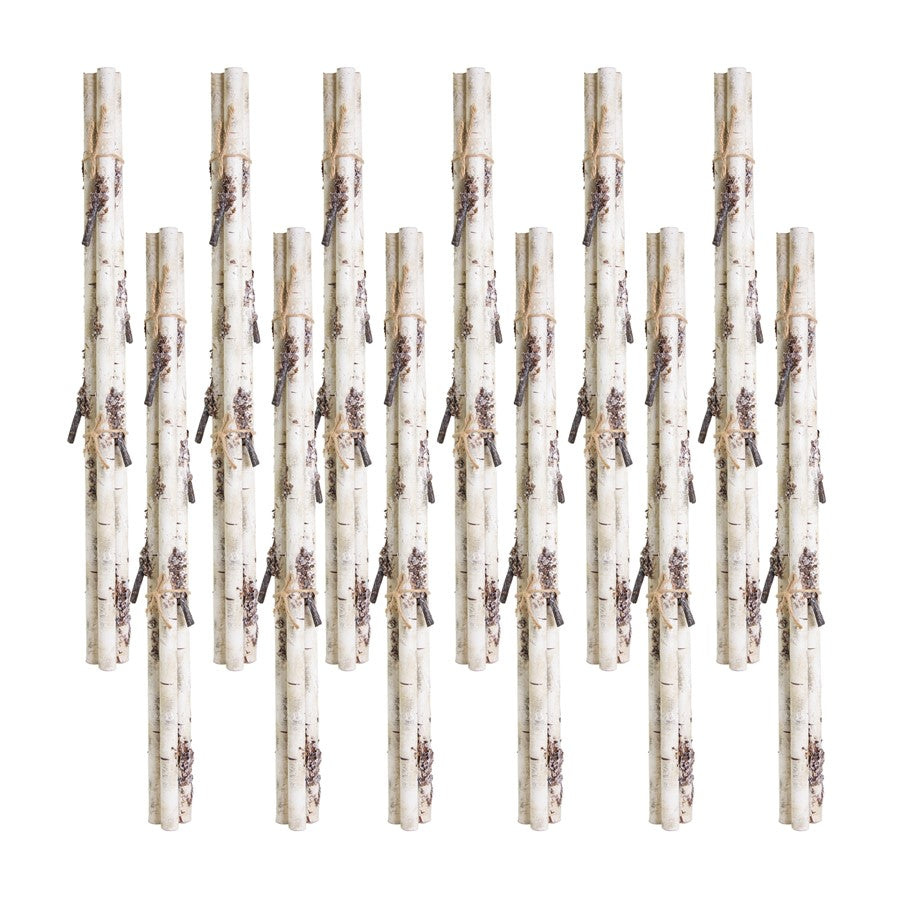 Melrose Rustic Birch Log Bundle/Snowy Accents, Set of 12, White/Brown - 76172DS