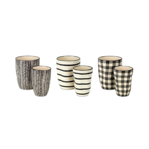Melrose Wavy Patterned Planter or Vase, Set of 6, Beige/Black - 76264DS