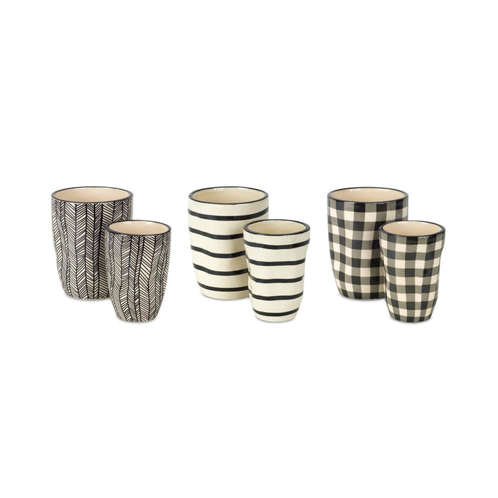 Melrose Wavy Patterned Planter or Vase, Set of 6, Beige/Black - 76264DS