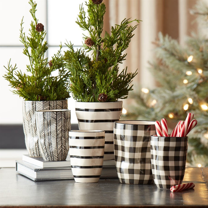 Melrose Wavy Patterned Planter or Vase, Set of 6, Beige/Black