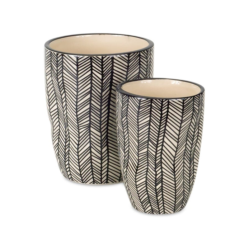 Melrose Wavy Patterned Planter or Vase, Set of 6, Beige/Black