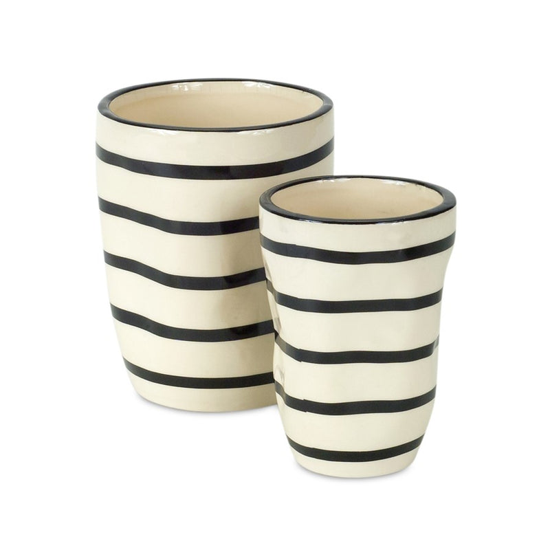 Melrose Wavy Patterned Planter or Vase, Set of 6, Beige/Black