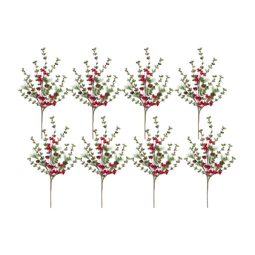 Melrose Winter Pine/Boxwood Berry Spray, Set of 8, Green/Brown - 76305DS
