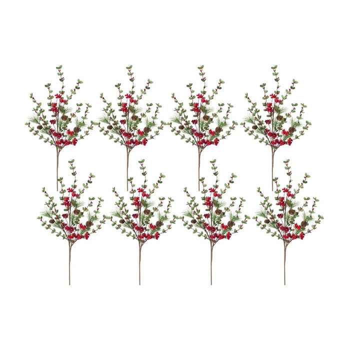 Melrose Winter Pine/Boxwood Berry Spray, Set of 8, Green/Brown - 76305DS