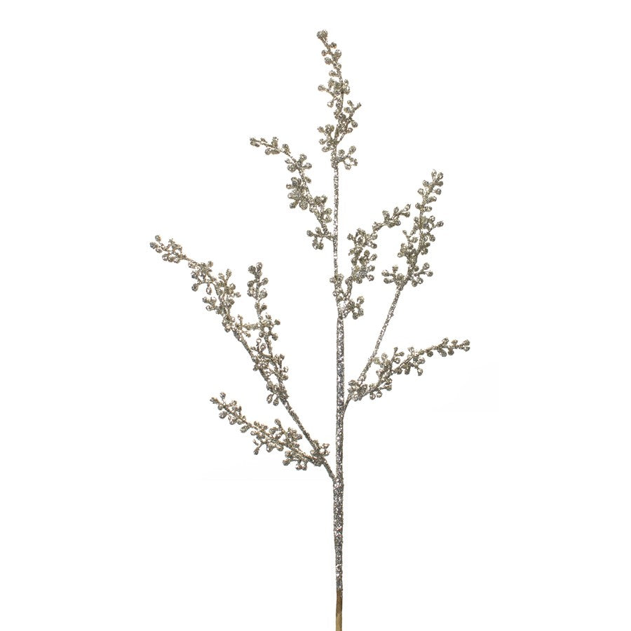 Melrose International Glittered Berry Spray, Set of 12, Silver/Brown - 76381DS