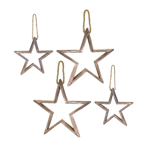 Melrose Natural Wooden Star Ornament/Jute Hanger, Set of 2, Brown - 76556DS