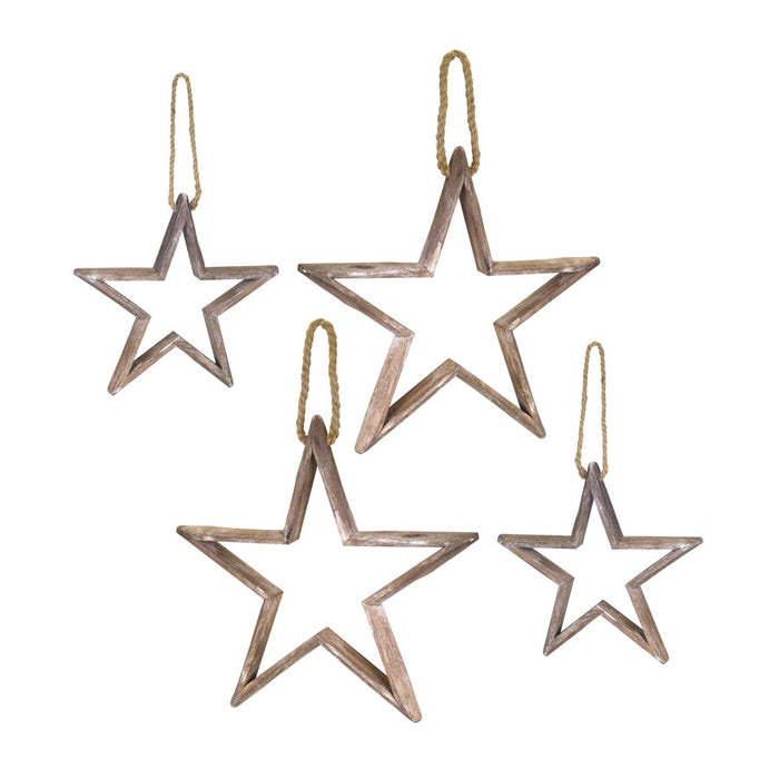 Melrose Natural Wooden Star Ornament/Jute Hanger, Set of 2, Brown - 76556DS