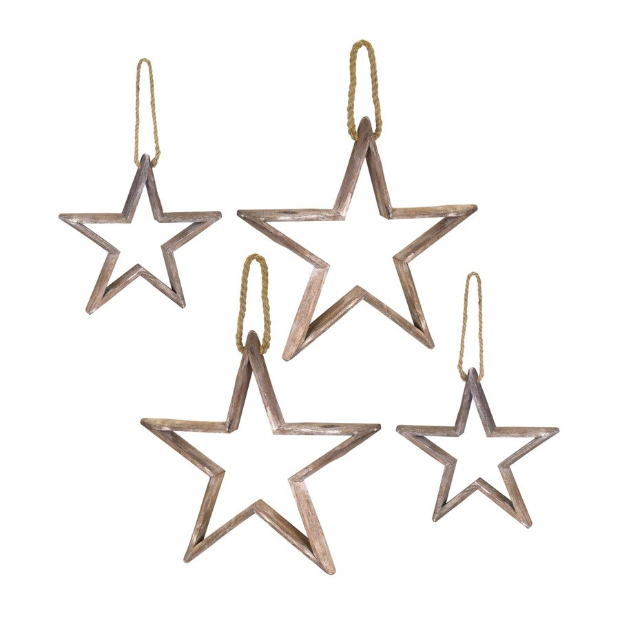 Melrose Natural Wooden Star Ornament/Jute Hanger, Set of 2, Brown - 76556DS