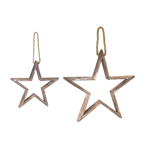 Melrose Natural Wooden Star Ornament/Jute Hanger, Set of 2, Brown