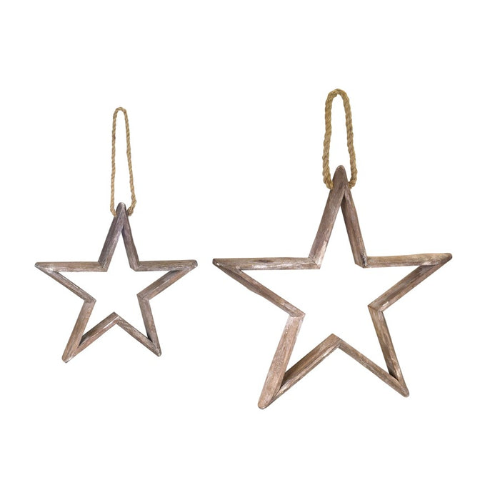 Melrose Natural Wooden Star Ornament/Jute Hanger, Set of 2, Brown