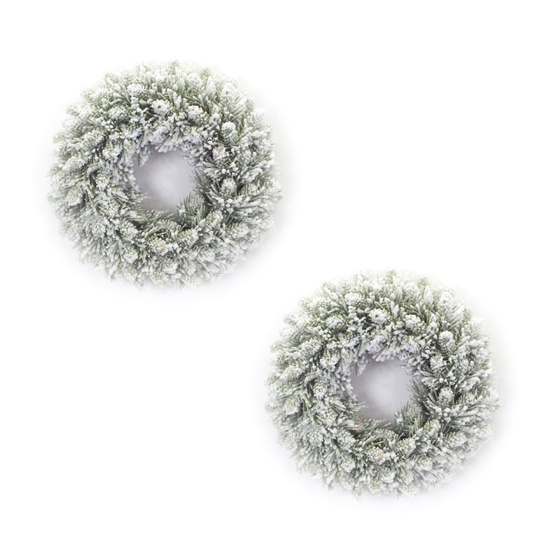 Melrose Flocked Pine Candle Ring Wreath, Set of 2, Green/Brown - 76631DS