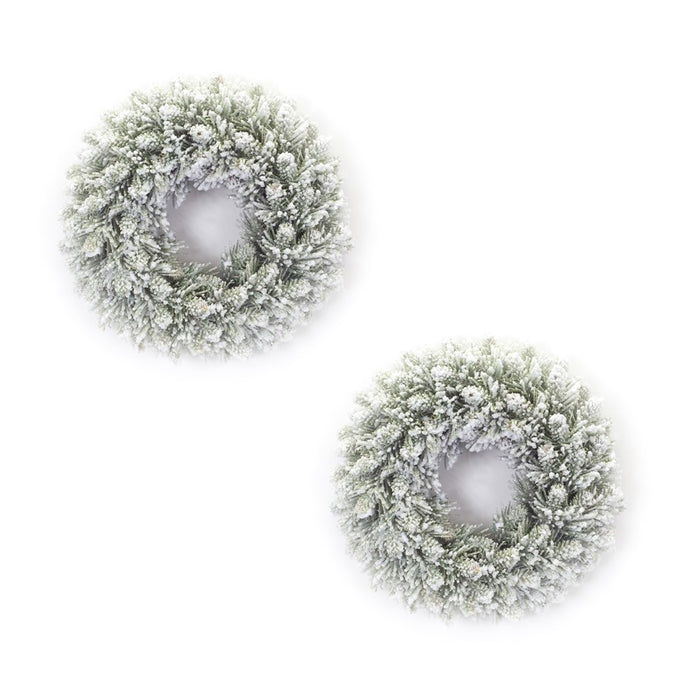 Melrose Flocked Pine Candle Ring Wreath, Set of 2, Green/Brown - 76631DS