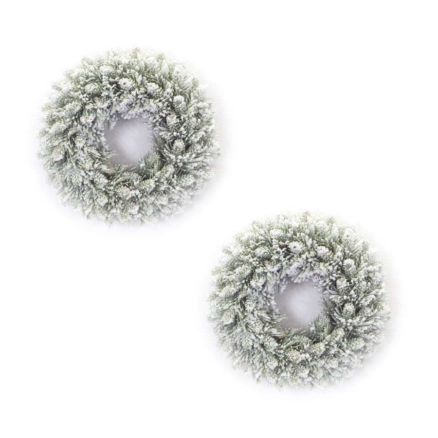 Melrose Flocked Pine Candle Ring Wreath, Set of 2, Green/Brown - 76631DS