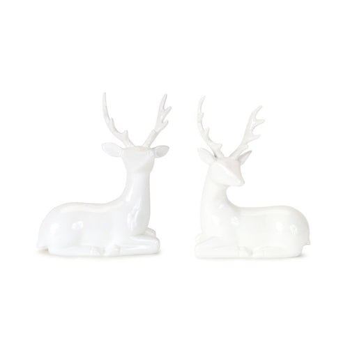 Melrose International Modern Winter Deer Figurine, Set of 2, White
