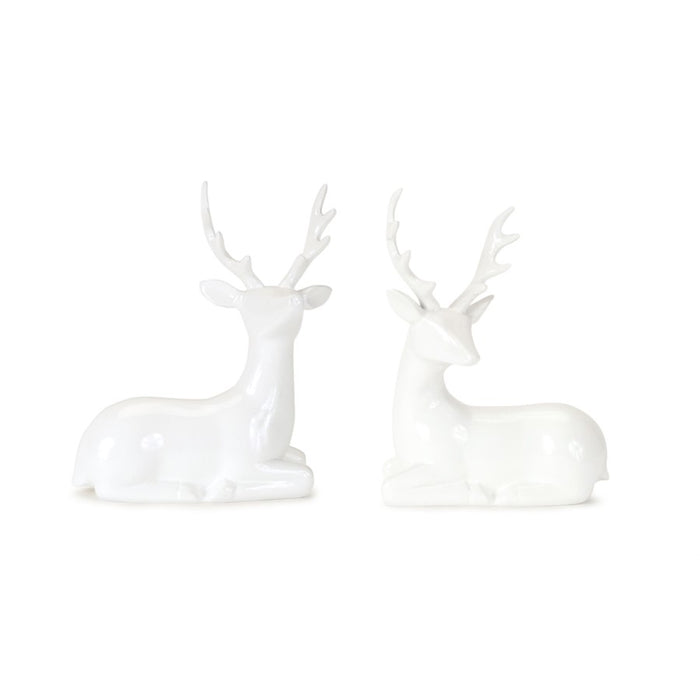 Melrose International Modern Winter Deer Figurine, Set of 2, White
