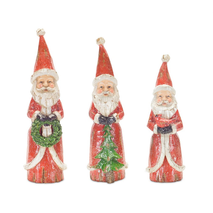 Melrose Distressed Wood Design Santa Figruine, Set of 3, Red/White - 76775DS