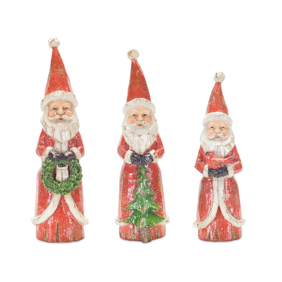 Melrose Distressed Wood Design Santa Figruine, Set of 3, Red/White - 76775DS
