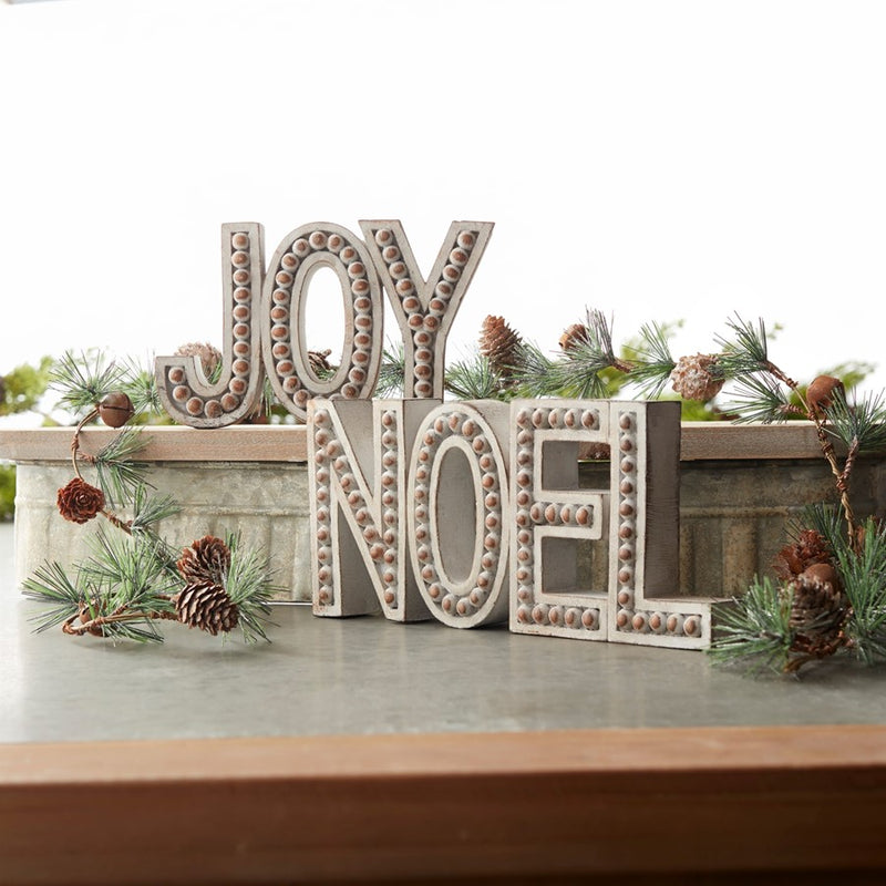 Melrose Beaded Wood Design Noel/Joy Sentiment, Set of 2, Brown/White