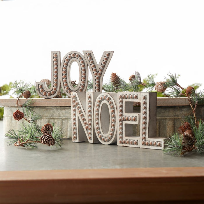Melrose Beaded Wood Design Noel/Joy Sentiment, Set of 2, Brown/White