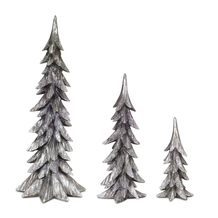Melrose Shimmer Holiday Tree Decor, Set of 3, Silver/Black - 76797DS