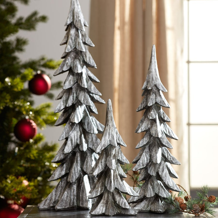 Melrose Shimmer Holiday Tree Decor, Set of 3, Silver/Black