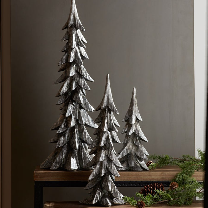 Melrose Shimmer Holiday Tree Decor, Set of 3, Silver/Black