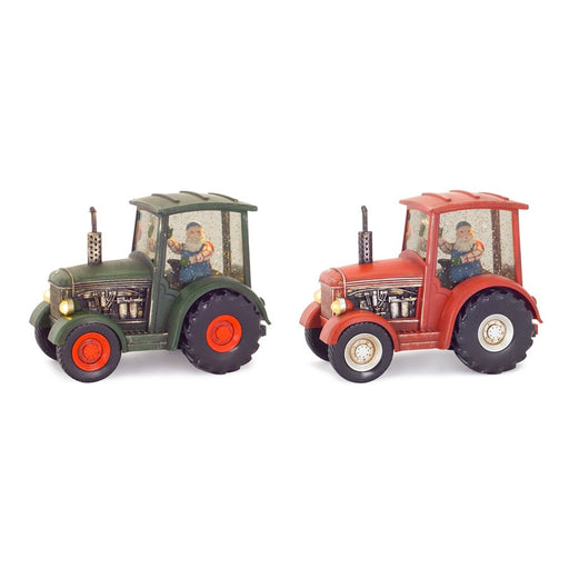 Melrose LED Snow Globe Tractor/Farmer Santa, Set of 2, Red/Green - 76874DS