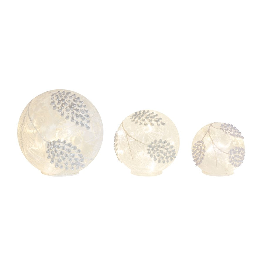 Melrose LED Frosted Silver Pinecone Orb, Set of 3, White/Silver - 76908DS