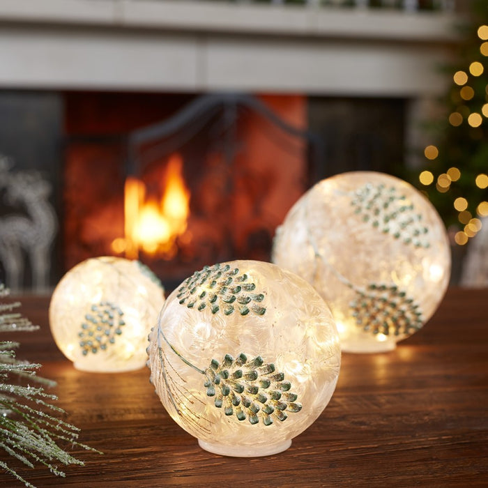 Melrose LED Frosted Silver Pinecone Orb, Set of 3, White/Silver