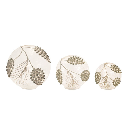 Melrose LED Frosted Gold Pinecone Orb, Set of 3, White/Gold - 76926DS